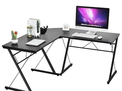 L-Shaped Corner Computer Desk with Metal Legs - Black, Space-Saving Workstation