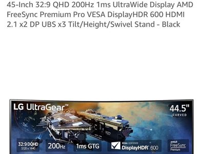 LG 45GR65DC-B UltraGear 44.5" Curved Ultrawide QHD 200Hz 1ms Gaming Monitor w/ FreeSync Premium Pro