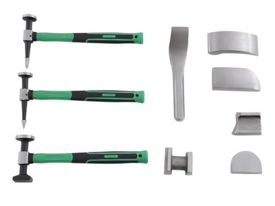 New 9 Piece Auto Body Repair Tool Kit w/ 3 Hammers & 4 Dollies for Dent Removal - New
