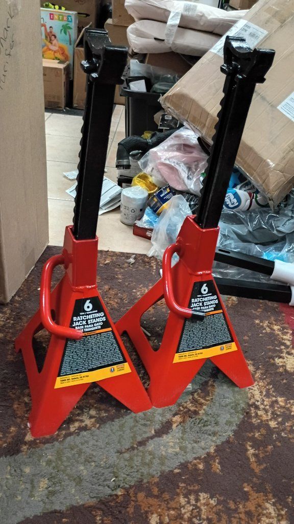 T46202 Torin Steel Jack Stands: 6 Ton (12,000 lb) Capacity, Red