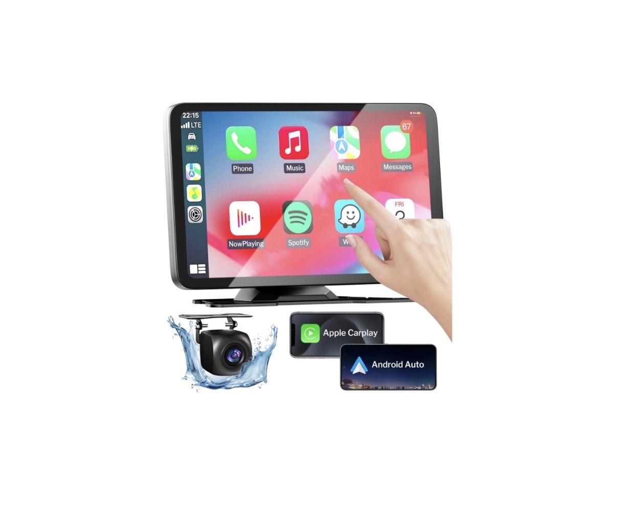 Wireless Apple Carplay Screen for Car, 7" HD Portable Car Stereo Touch Screen