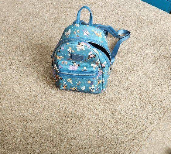 Loungefly Disney Parks Mini Backpack Blue Mickey & Minnie Hot Air Balloon Print Travel Bag