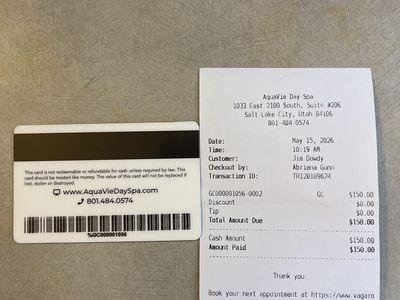 AquaVie Day Spa $150 Gift Card - Valid for Spa Services, Salt Lake City, UT
