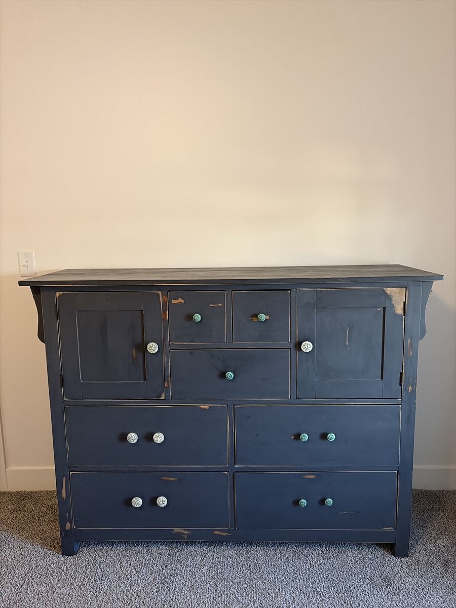 Distressed Blue/Gray Console Cabinet/Dresser
