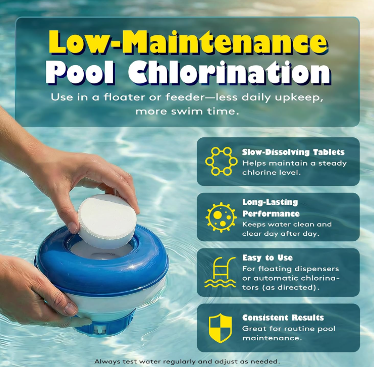 New 50 lbs Ax Poolwinsk 3" Chlorine Tablets, Slow Dissolving Stabilized Pool Sanitizer