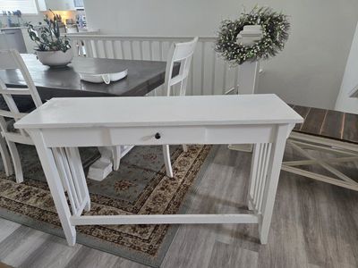 White Wood Console Table / Desk with Single Drawer - mission style