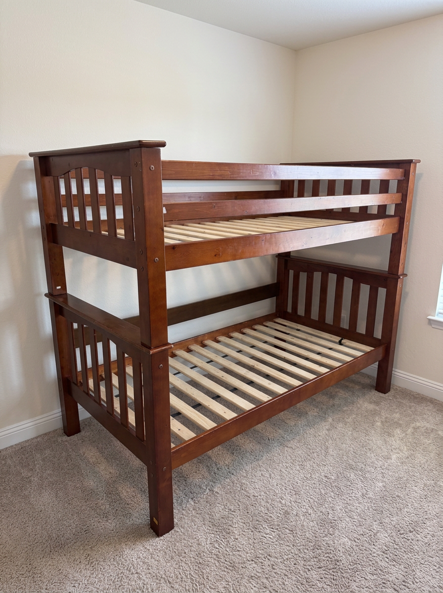 Convertible Wood Bunk Bed, Two Twin Beds