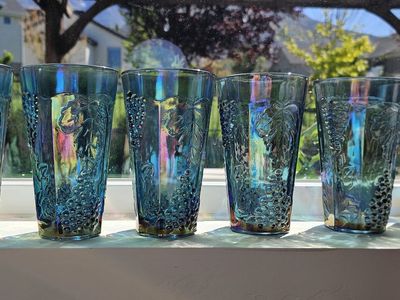 Vintage Blue Carnival Glass Tumblers – Set of 6 or Individual