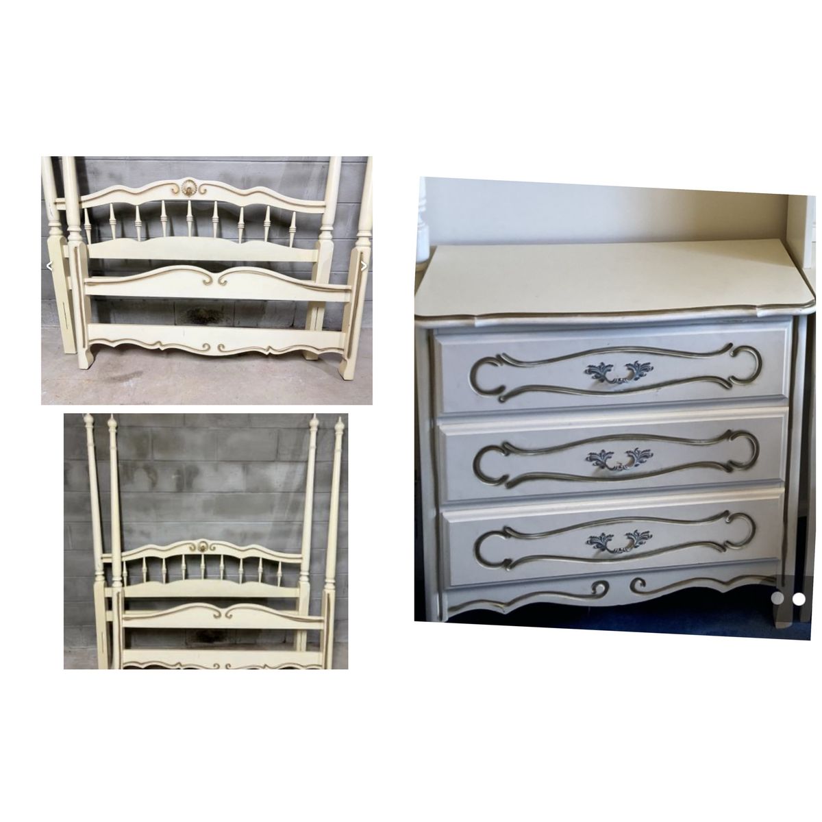 Charming Vintage Mid Century French Provincial Bed And Nightstand/Dresser