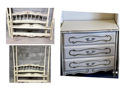 Charming Vintage Mid Century French Provincial Bed And Nightstand/Dresser