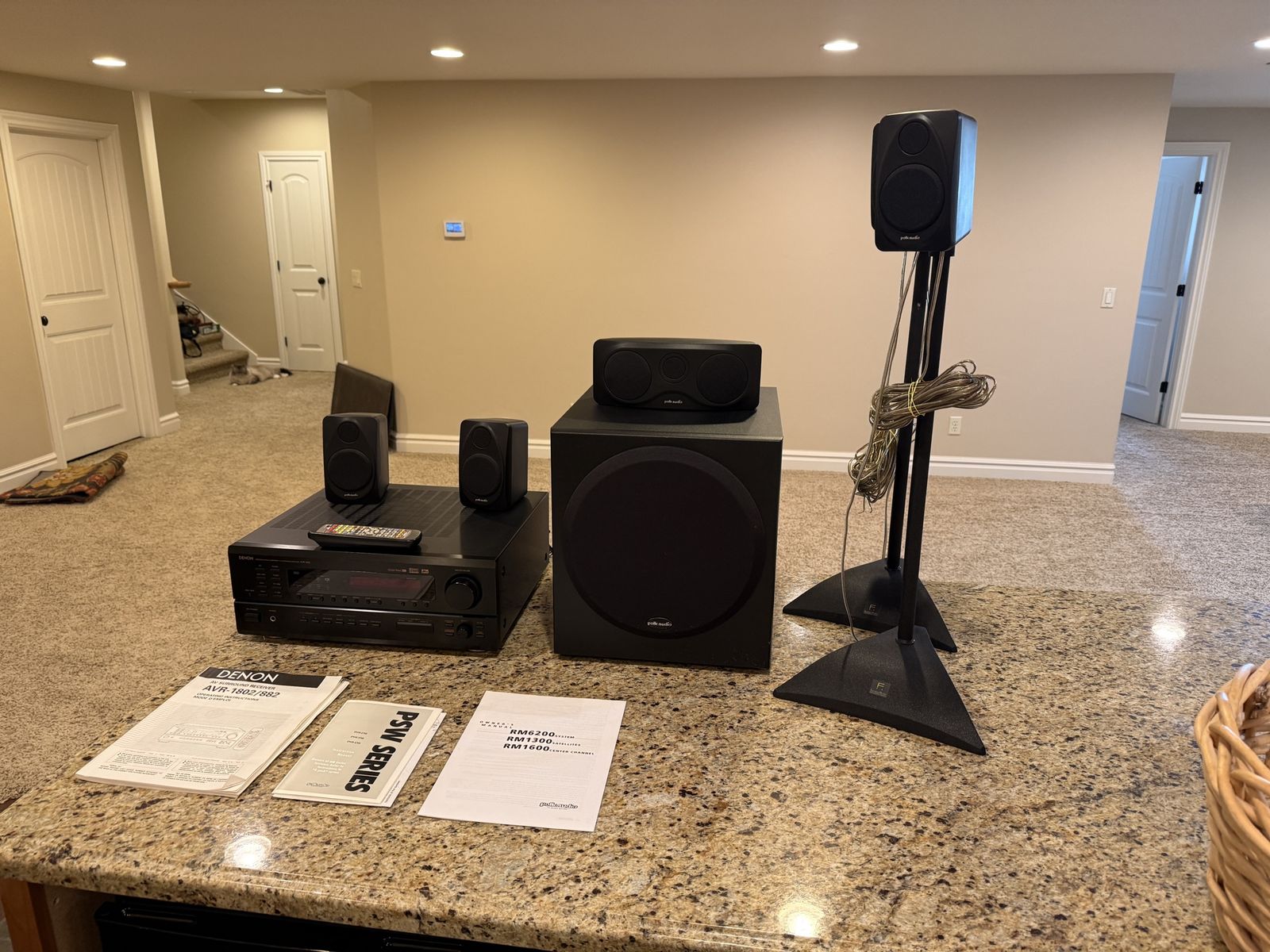 Denon/Polk audio five channel surround sound receiver and speakers