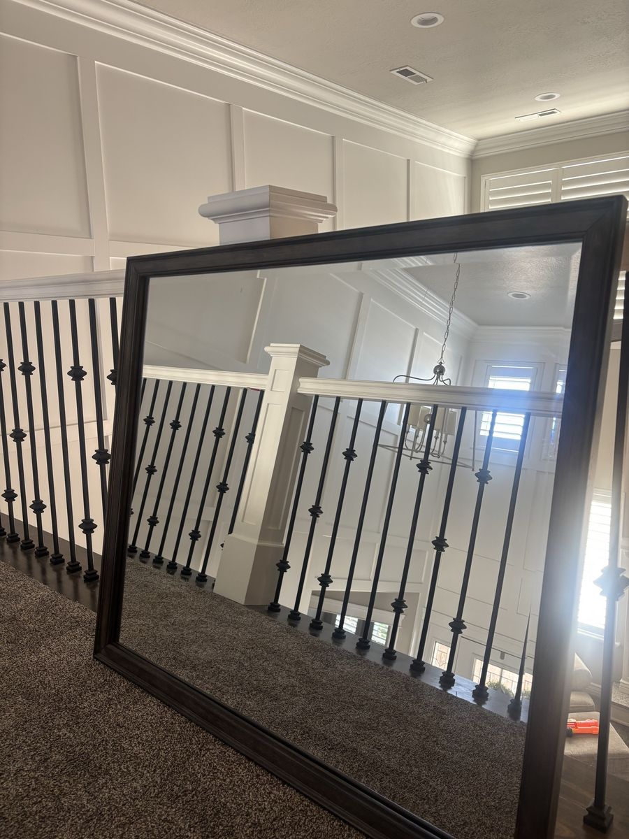 Large Framed Mirror - Dark Wood Finish, Floor or Wall Mountable