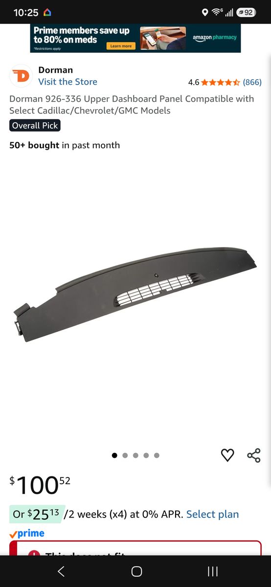 Upper Dashboard Panel and sensor for headlights