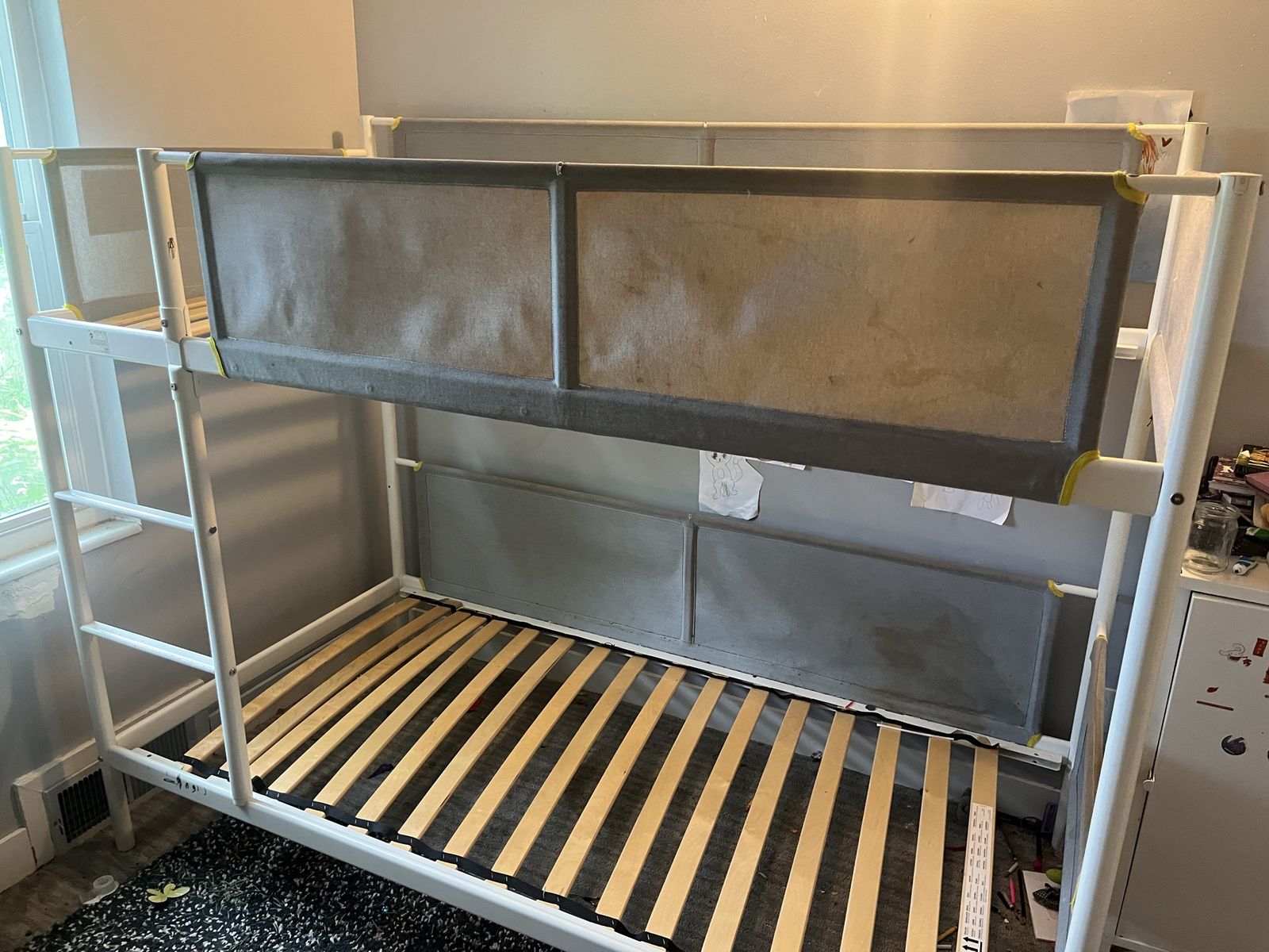 IKEA White Metal and Fabric Bunk Bed Frame with Slatted Base