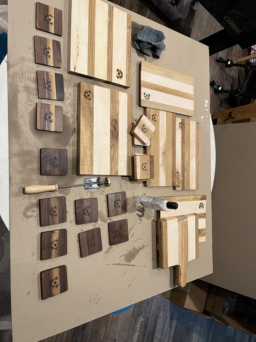 Handmade Wooden Cutting Boards & Coasters - Deer Antler Engraving - Hardwood Kitchen Decor