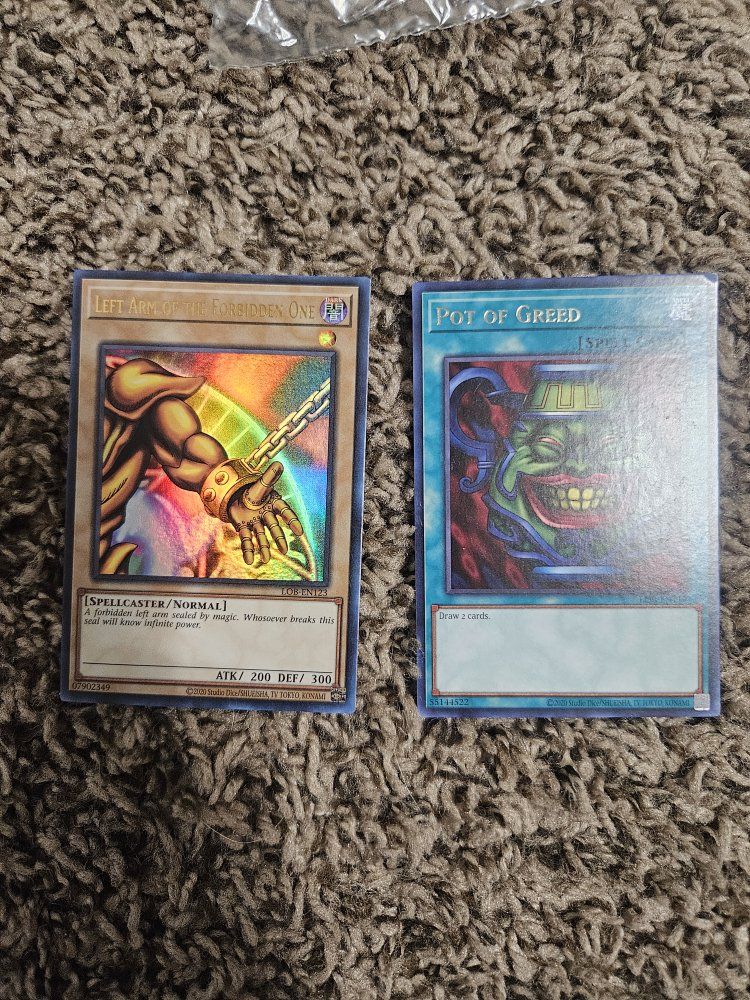 Yu-Gi-Oh! "Left Arm of the Forbidden One" & "Pot of Greed" LOB-EN123 Cards