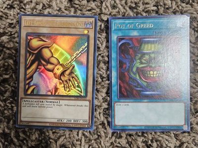 Yu-Gi-Oh! "Left Arm of the Forbidden One" & "Pot of Greed" LOB-EN123 Cards