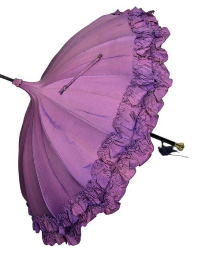 Vintage Lavender Ruffle Overdyed Parasol Umbrella Length 34"