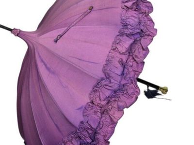 Vintage Lavender Ruffle Overdyed Parasol Umbrella Length 34"