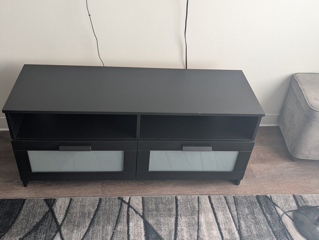 Black TV Stand Media Console with Frosted Glass Doors and Storage - 47" Wide