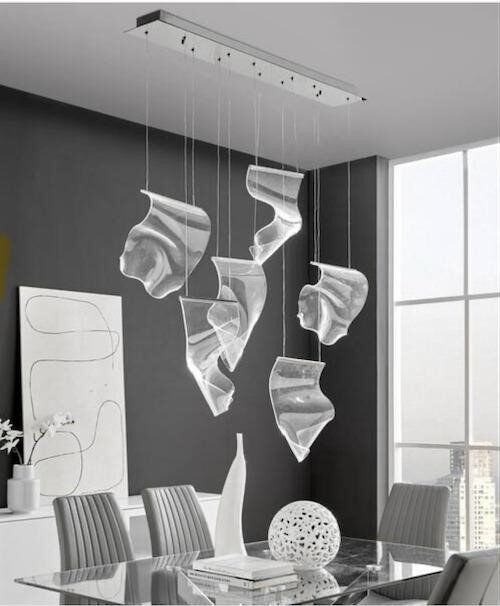 Acrylic Lace 6-Light Dimmable Integrated LED Chrome Laces Chandelier for Dining Room