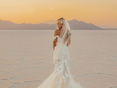 Elegant Lace Off-the-Shoulder Wedding Dress with Train