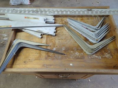 Assorted Metal Wall Brackets and Shelving Tracks