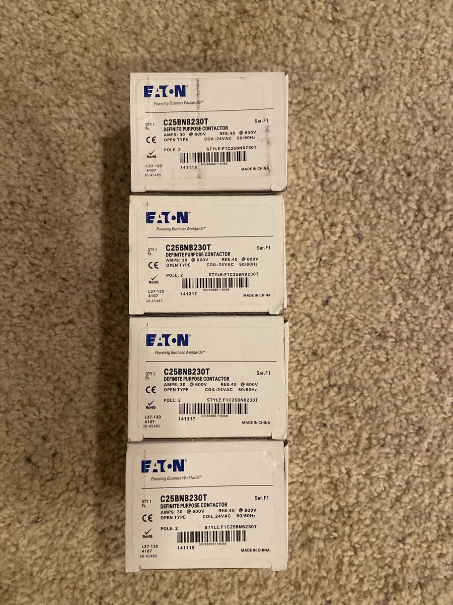 EATON C25BNB230T 30A 600V 2-Pole Definite Purpose Contactor 24VAC Coil (Qty 4)