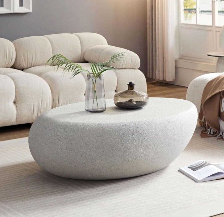 Brand New in Box - Noeko Mid-Century Modern Fiberglass Elliptical Cream White Coffee Table
