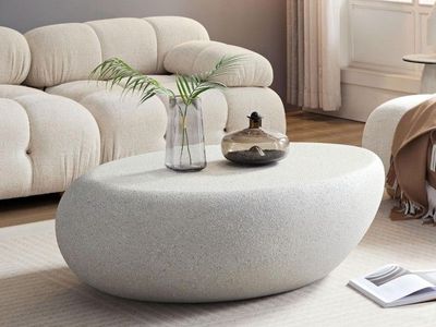 Brand New in Box - Noeko Mid-Century Modern Fiberglass Elliptical Cream White Coffee Table