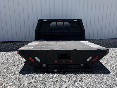Black Steel Flatbed Truck Bed with Gooseneck Hitch, Headache Rack