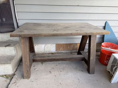 Rustic Wood Table - 48" L x 28" W x 28.5" H - Sturdy Dinner/Desk/Shop Table