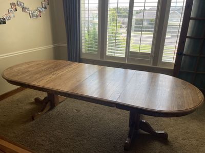 Oval Wood Pedestal Dining Table with Extension Leaf - Expandable Seating
