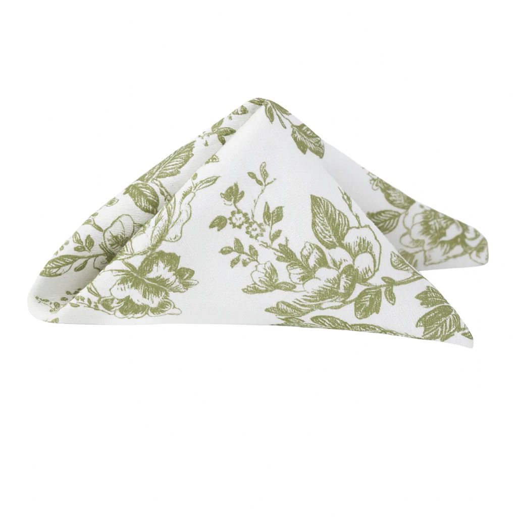 French Toile 20"x20" Linen Napkin  - Olive Green