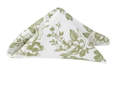 French Toile 20"x20" Linen Napkin - Olive Green