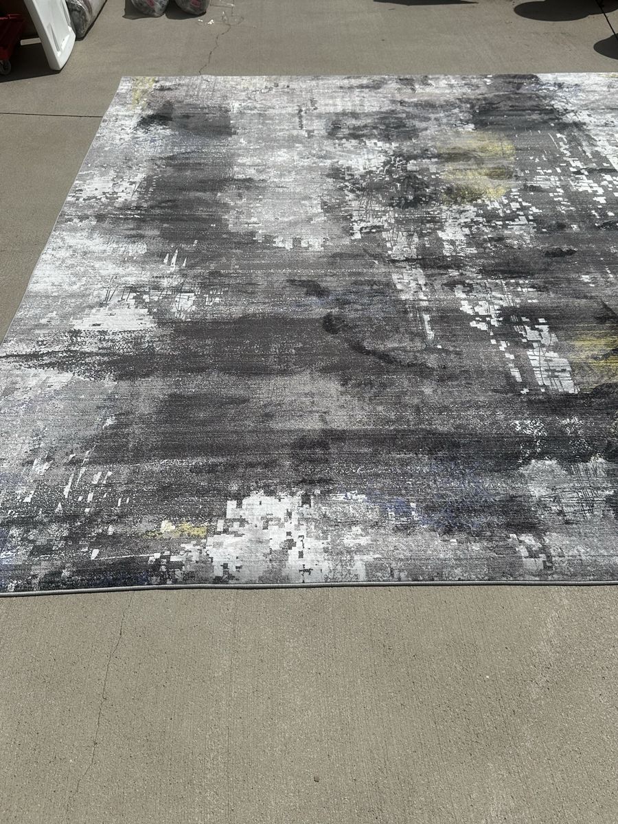 New 8x10 Large Modern Abstract Area Rug – Gray, White, & Yellow Accents
