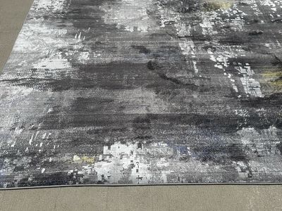 New 8x10 Large Modern Abstract Area Rug – Gray, White, & Yellow Accents