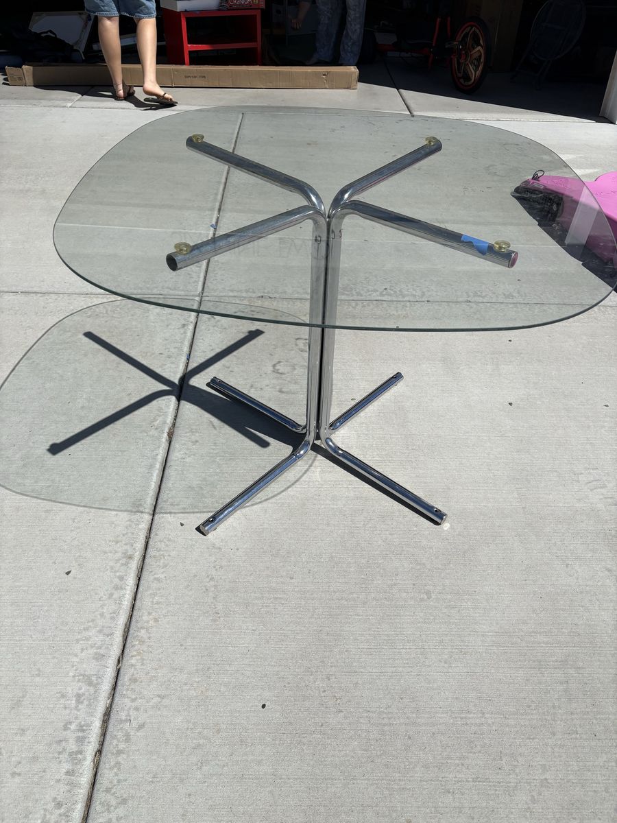 Modern Chrome Base Dining Table with Glass Top