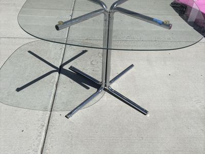 Modern Chrome Base Dining Table with Glass Top