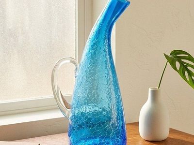 Royal Blue Crackle Glass Bent Neck Decanter