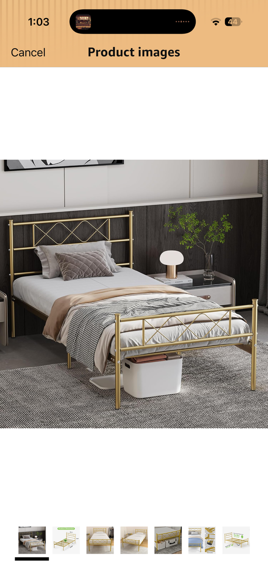 Heavy-Duty Golden Metal Platform Bed Frame, Twin Size, 450lb Capacity, No Box Spring Needed