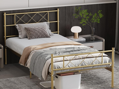 Heavy-Duty Golden Metal Platform Bed Frame, Twin Size, 450lb Capacity, No Box Spring Needed