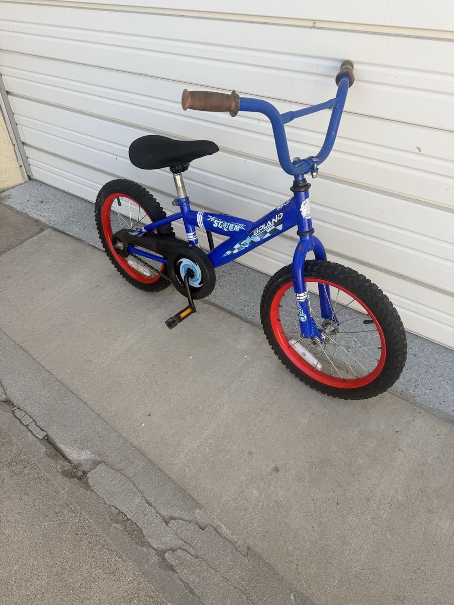 Upland “Storm”and Blue Kids' Bike - 16-inch Wheels, Red Rims, Coaster Brake