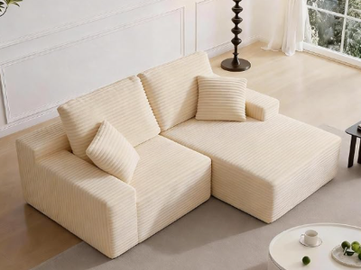 75" Cloud Modular Boneless Couch, L-Shaped Right Facing Chaise Sectional Sofa, Plush Corduroy Upholstery - Living Room Bedroom