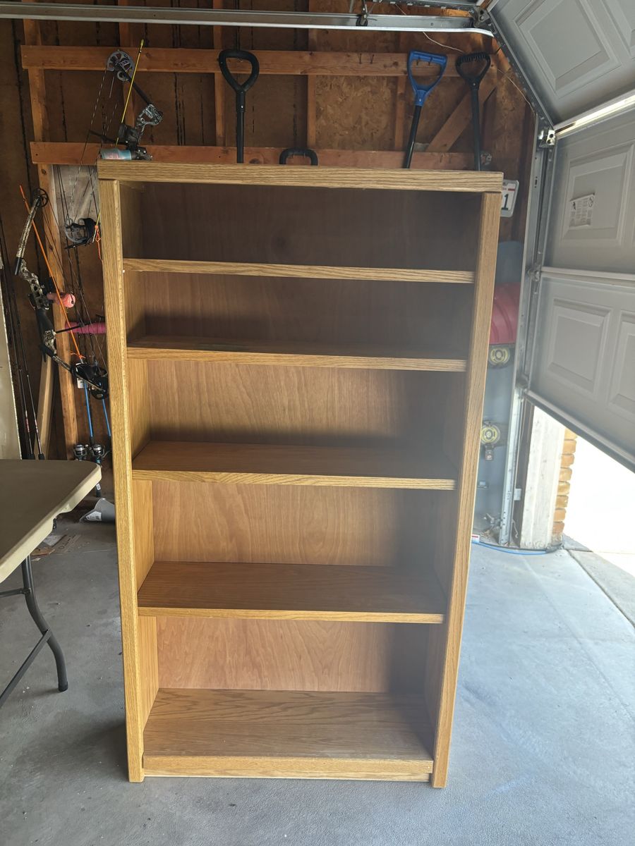 Wooden Bookshelf / Bookcase - 61" Tall, Light Wood Finish, 5 Shelves