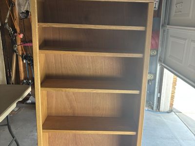 Wooden Bookshelf / Bookcase - 61" Tall, Light Wood Finish, 5 Shelves