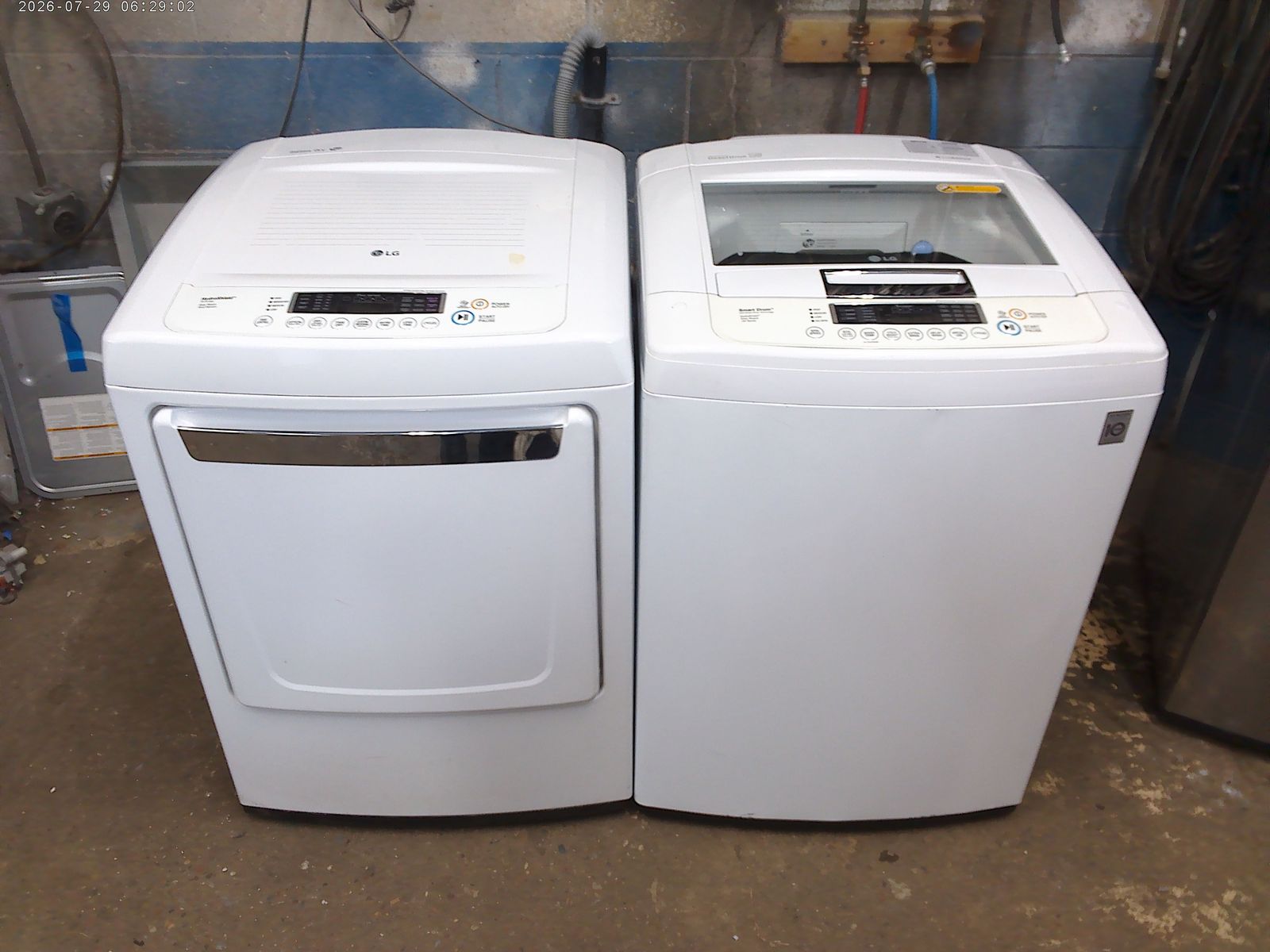 LG top load washer with matched electric dryer