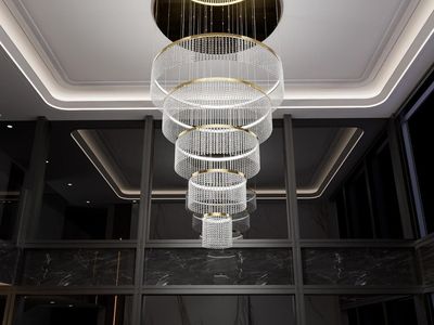 40" Modern Foyer Chandelier 5 Gold Ring Large Crystal Pendant LED Light Entryway/Staircase