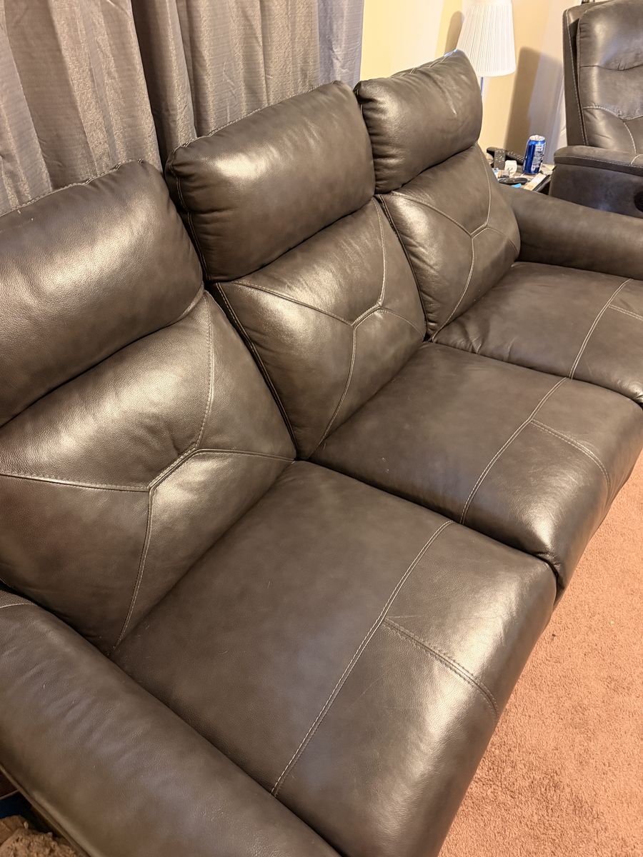 Gray Leather Electric Recliner Couch