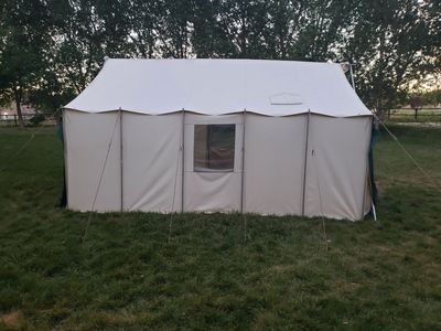 Deep Creek Tent 12x15' Canvas Wall Tent with A-Frame & Stakes - Ideal for Camping/Hunting